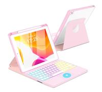 MePadKey Étui avec clavier tactile pour iPad 9e/8e/7e génération 10,2", rotation à 360 degrés avec clavier amovible sans fil rétroéclairé arc-en-ciel pour iPad Pro 10,5/Air 3e génération (rose)