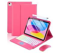 MePadKey Étui avec clavier tactile pour iPad A16 11e/10e génération/Air 11 | Housse de clavier de charge de type C avec stylet et souris pour M4, M3, M2/Air 5ème et 4ème 11", 11", rose vif