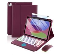 MePadKey Étui avec clavier tactile pour iPad A16 11e/10e génération/Air 11" M4 M3 M2/Air 5e 4ème 11", avec clavier de recharge de type C avec stylet et souris, rouge vin