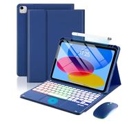 MePadKey Étui avec clavier tactile pour iPad A16 11e/10e génération/Air 11" M4 M3 M2/Air 5e 4ème 11", avec clavier de recharge de type C avec stylet et souris, bleu foncé