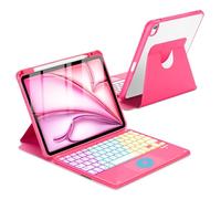 MePadKey Étui avec clavier tactile pour iPad Air 11" M3 2025/M2 2024 7e/6e génération, rotation à 360° avec clavier amovible rétroéclairé sans fil pour Air 11" 5e 4e 4 5 6 7 génération Rouge pastèque