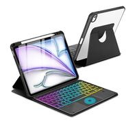 MePadKey Étui avec clavier tactile pour iPad Air 11" M3 2025/M2 2024 7e/6e génération, rotation à 360° avec clavier amovible rétroéclairé sans fil pour Air 11" 5e 4e 4 5 6 7 génération Noir