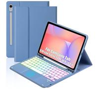 MePadKey Étui avec clavier tactile pour tablette Samsung Galaxy Tab S10 Lite/S10 FE/S9 FE 11" / S9 11" 2025/2023, rétroéclairage arc-en-ciel de type C avec support de crayon (bleu)