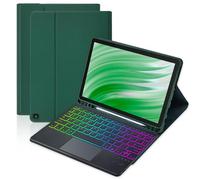 MePadKey Étui avec clavier trackpad pour Amazon Fire HD 10/10 Plus 10,1" 2021/2023 (11/13e génération), clavier rechargeable rétroéclairé 7 couleurs avec coque multi-angle pour enfants (vert foncé)