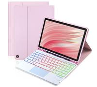 MePadKey Étui avec clavier trackpad pour Amazon Fire HD 10/10 Plus 10,1" 2021/2023 (11/13e génération), clavier rechargeable rétroéclairé 7 couleurs avec coque multi-angle pour enfants (rose)