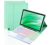 MePadKey Trackpad Étui avec clavier rechargeable pour Amazon Fire HD 10/10 Plus 10,1", rétroéclairage 7 couleurs avec coque multi-angle pour tablette (vert menthe + blanc)