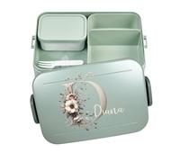 Mepal Bento Boîte à déjeuner « Take a Break » - Personnalisable - Avec compartiments - Motif fleurs, lettre initiale - Grande menthe