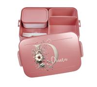 Mepal Bento Boîte à déjeuner « Take a Break » - Personnalisable - Avec compartiments - Motif fleurs, lettre initiale - Grand rouge