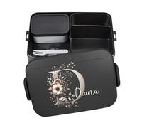 Mepal Bento Boîte à déjeuner « Take a Break » - Personnalisable - Avec compartiments - Motif fleurs, lettre initiale - Large - Noir