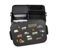 Mepal Bento Boîte à déjeuner « Take a Break » - Personnalisable - Avec insert compartiments, boîte à lunch avec nom - Motif véhicules colorés - Large - Noir