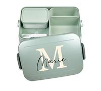 Mepal Bento Boîte à déjeuner « Take a Break » personnalisable, avec insert compartiments, boîte à lunch avec nom, imprimé coloré lettre initiale grande menthe