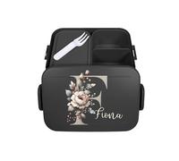 Mepal Bento Boîte à déjeuner Take a Break personnalisable, avec insert compartiments, motif fleurs, lettre, initiale, noir