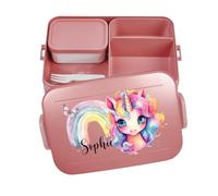 Mepal Bento Boîte à déjeuner « Take a Break » - Personnalisable - Avec insert compartiments, motif licorne arc-en-ciel - Grande taille - Rouge