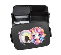 Mepal Bento Boîte à déjeuner « Take a Break » - Personnalisable - Avec insert compartiments, motif licorne arc-en-ciel - Large - Noire