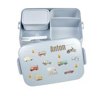 Mepal Bento Boîte à déjeuner « Take a Break » - Personnalisable - Avec insert en compartiments - Avec nom - Motif véhicules colorés - Large - Bleu clair