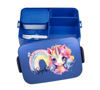 Mepal Bento Boîte à déjeuner Take a Break personnalisable, boîte à lunch avec insert compartiments, boîte à lunch avec nom - Motif licorne arc-en-ciel - Large - Bleu foncé