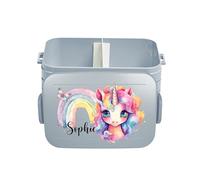 Mepal Boîte à déjeuner Take a Break personnalisable, avec séparateur pour fille, boîte à lunch avec nom, séparateur, impression colorée licorne arc-en-ciel midi bleu clair