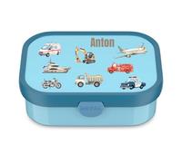 Mepal Boîte à goûter personnalisée, boîte à pain pour enfant avec compartiments, boîte à repas avec nom, sans BPA, étanche, set de boîtes bento avec impression colorée véhicules (bleu)