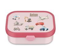Mepal Boîte à goûter personnalisée pour enfant avec compartiments, avec nom sans BPA, anti-fuite, motif de véhicules colorés (rose)