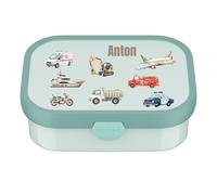Mepal Boîte à goûter personnalisée pour enfant avec compartiments, boîte à déjeuner avec nom sans BPA, anti-fuite, avec impression colorée de véhicules (menthe)