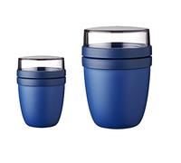 Mepal Ellipse Lot de 2 pots à déjeuner, gobelet pratique pour céréales, yaourt, à emporter, va au congélateur, au micro-ondes et au lave-vaisselle,300 et 500 ml, bleu vif