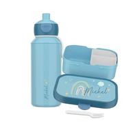 Mepal Ensemble boîte à goûter et gourde personnalisées, boîte à déjeuner pour enfant avec compartiments, boîte à lunch et bouteille d'eau avec nom - Anti-fuite - Avec impression colorée arc-en-ciel