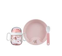 Mepal - Ensemble de vaisselle pour bébé 3 pièces Mepal Mio - Comprend une tasse à bec étanche, et une assiette et une cuillère d'entraînement - Va au lave-vaisselle et sans BPA - Flowers & butterflies