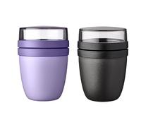 Mepal Pot à déjeuner Ellipse Mixed Mini | Vivid Lilac + Nordic Black | Gobelet à céréales à emporter | Division pour yaourt et céréales | 300 ml + 120 ml | Passe au congélateur, au micro-ondes et au