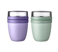 Mepal Pot à déjeuner Ellipse Mixed Mini | Vivid Lilac + Nordic Sage | Gobelet à céréales à emporter | Division pour yaourt et céréales | 300 ml + 120 ml | Passe au congélateur, au micro-ondes et au