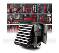 Mephisto Chariot à outils avec roulettes avec 8 tiroirs, dont 8 tiroirs avec outils tels que clés anglaises, cliquet avec boîte à noix, anglais, etc