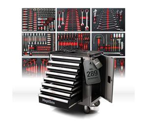 Mephisto Chariot à outils avec roulettes avec 8 tiroirs, dont 8 tiroirs avec outils tels que clés anglaises, cliquet avec boîte à noix, anglais, etc
