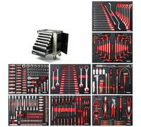 Mephisto Chariot à outils XXL avec 7 tiroirs dont 7 tiroirs remplis d'outils en incrustation douce, effet carbone, plus insert supplémentaire avec jeu de clés à anneau