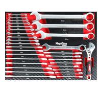 Mephisto Kit d'outils Pro Line - Insert de chariot d'atelier avec jeu de clés mixtes, clé à fourche, clé polygonale, clé à cliquet, clé à molette en incrustation souple aspect carbone