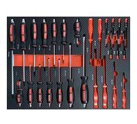 Mephisto Kit d'outils Pro Line - Insert de chariot d'atelier - Jeu de tournevis cruciforme, à fente - Tournevis de précision - Avec incrustation souple aspect carbone