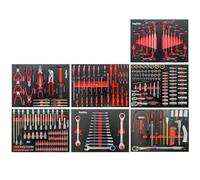 Mephisto Lot de 7 inserts d'outils tels que jeu de cliquet, tournevis, cliquet annulaire, clé plate, clé à douille, clé dynamométrique, jeu de pinces avec insert souple avec verrouillage en carbone