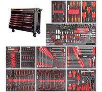 Mephisto Pro-Line BIG Servante d'atelier avec 12 tiroirs dont 11 outils tels que tournevis VDE, cliquet avec boîte à douilles, jeu de tournevis, etc. dans des incrustations souples en carbone Lock