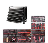 Mephisto Pro-Line Chariot à Outils Big Black avec 9 tiroirs et Outils tels Que Tournevis VDE, cliquet avec boîte à Douilles, Jeu de Tournevis, etc. en incrustations Souples en Carbone Lock