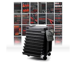 Mephisto ProLine Full Black Servante d'atelier avec 9 tiroirs Dont 9 avec Outils tels Que liquet avec boîtier à écrous, Tournevis, VDE en incrustations Souples en Aspect Carbone