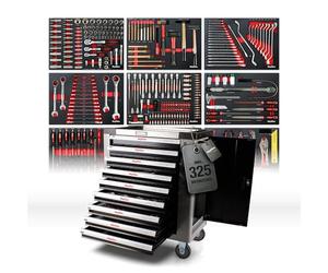 Mephisto Servante d'atelier avec 9 tiroirs Dont 9 tiroirs remplis avec Outils tels Que clé, cliquet avec boîte à Noix, Jeu de clés polygonales, etc. en incrustations Souples Aspect Carbone