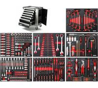 Mephisto XXL Chariot à outils Servante d'atelier avec 7 tiroirs Dont 7 remplis d'outils tels que clés à molette, cliquet avec écrou, tournevis, etc. dans des tiroirs avec inserts souples en optique de
