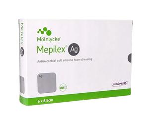 Mepilex AG Lot de 5 pansements en mousse antimicrobienne en silicone souple 6 x 8,5 cm