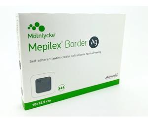 Mepilex Border Ag 10x12,5 cm (Boîte de 5) - Pansement Hydrocellulaire Antimicrobien à l'Argent avec Technologie Safetac - Pour Plaies Infectées ou à Risque