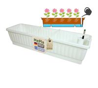 MePla Jardinière de balcon XXL Venezia 60 cm blanche avec réservoir d'eau avec indicateur de niveau d'eau - Fabriqué en Allemagne - Durable, auto-arrosage et directement plantable