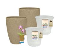 MePla - Lot de 2 pots à orchidées 500 Lizzard ø 14 cm, couleur taupe, diamètre 12, ambiance d'intérieur de qualité supérieure