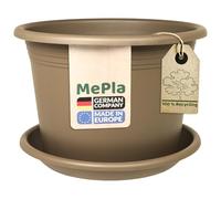 MePla - Pot de fleurs bac à plantes Cylindro ø60 cm + soucoupe ø58 cm, Taupe, résistant aux intempéries en plastique résistant aux UV