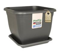 MePla Pot de fleurs carré 40 x 40 cm + soucoupe 34 x 34 cm, anthracite, résistant aux intempéries, en plastique résistant aux UV