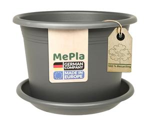 MePla Pot de fleurs Cylindro ø 60 cm + dessous de verre Ø58 cm - Anthracite - Résistant aux intempéries - En plastique résistant aux UV