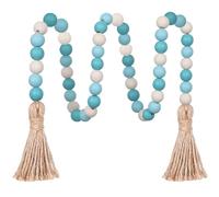 Meplait Guirlande de perles en bois, 99,1 cm, perles de style bohème pour plateau à étages, perles décoratives pour décoration d'intérieur (bleu et naturel)