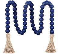 Meplait Guirlande de perles en bois de 99,1 cm avec pompons, perles de prière polyvalentes de style bohème chic à suspendre au mur (bleu marine)