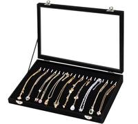 mepure Boîte à bijoux pour femme en velours avec 20 crochets, couvercle transparent, 35 cm x 24 cm x 5 cm - Élégant organisateur de bijoux